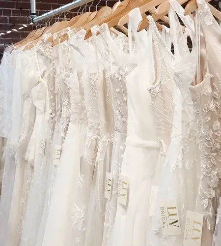 Photo of the white bridal gowns. Mobile Image